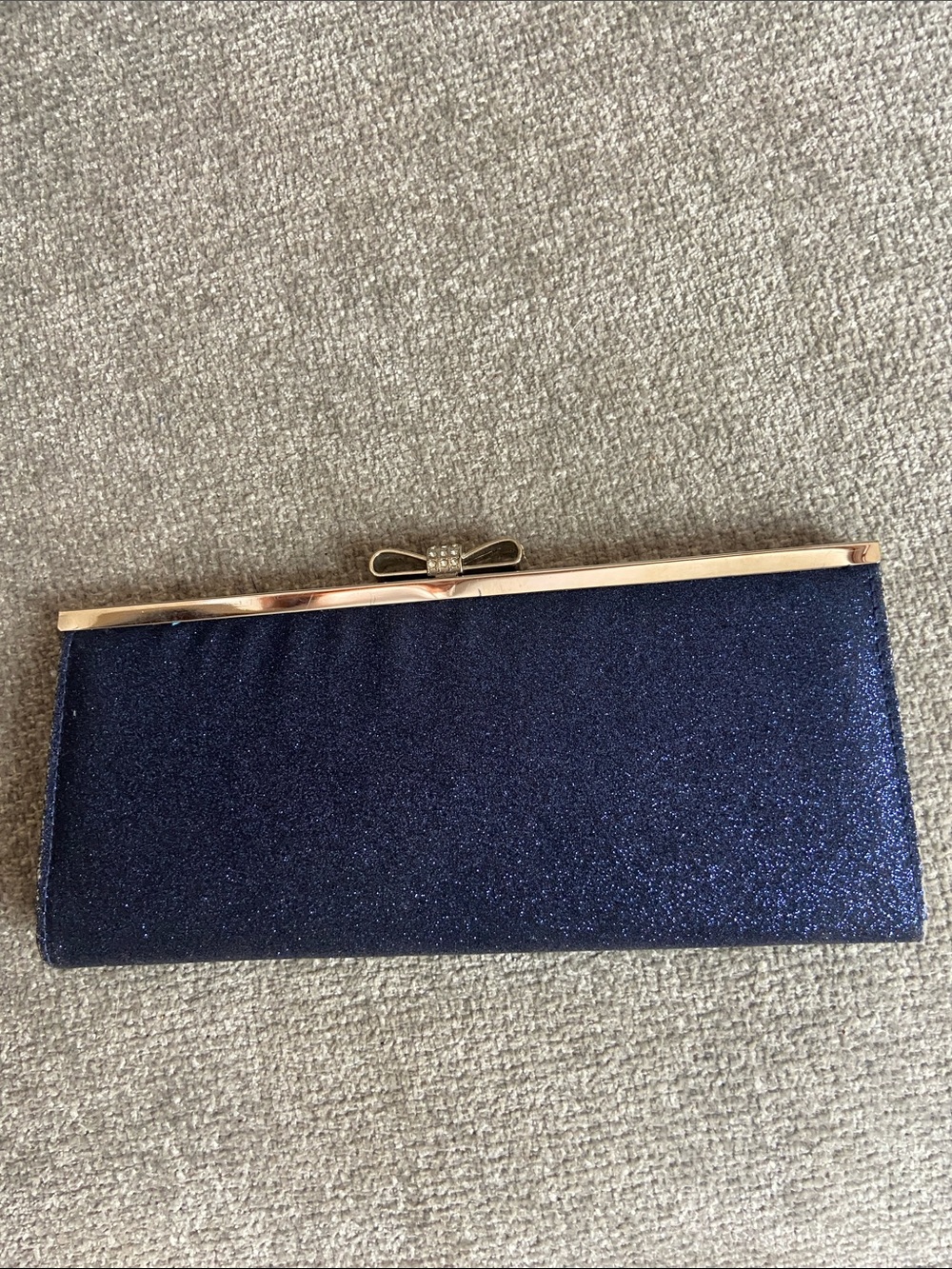 INC International Concepts Navy Glitter Clutch with Gold Bow Frame